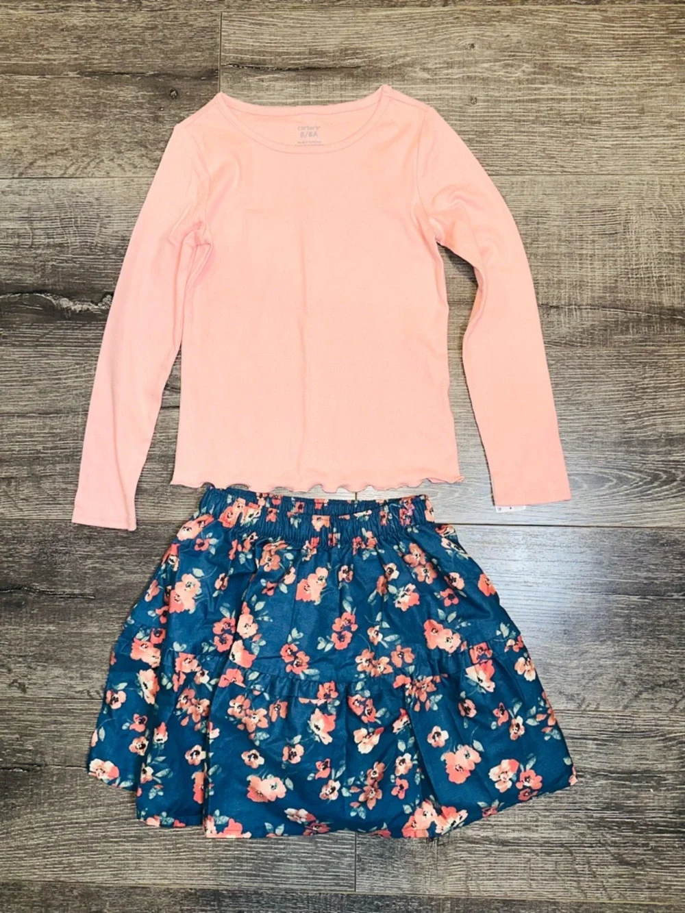 Carter’s Kids Floral Tiered Skirt with Pink Long-Sleeve Top